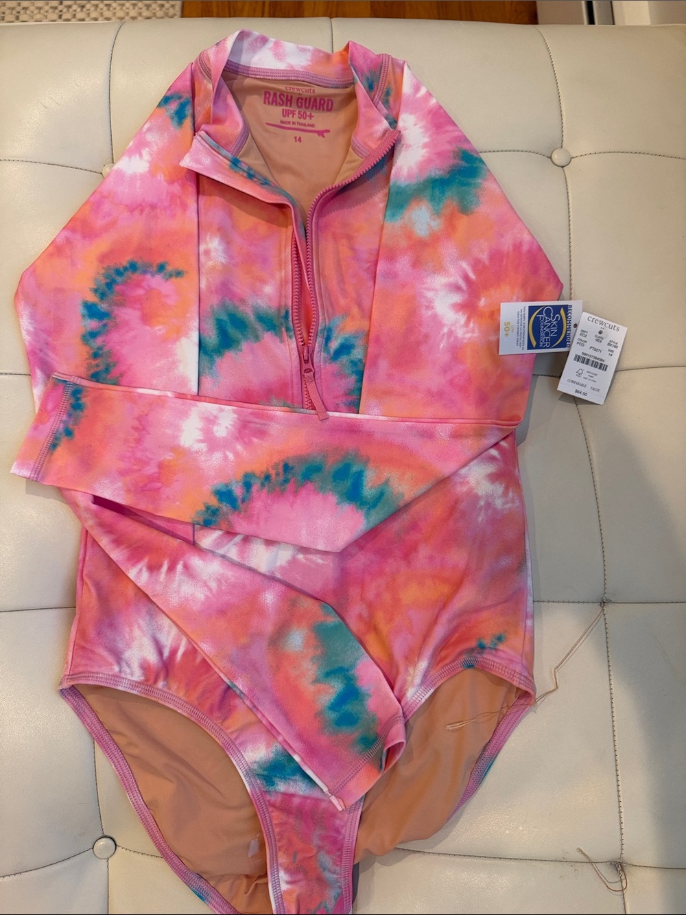 J. Crew Kids Tie-Dye Pink Orange & Teal Long-Sleeve Rashguard